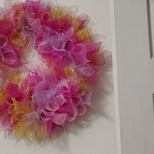 Vibrant Pink and Yellow Mesh Wreath